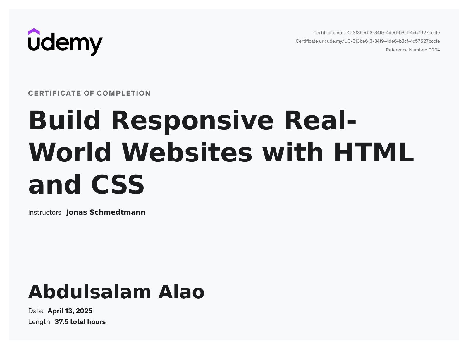 HTML and CSS Certificate