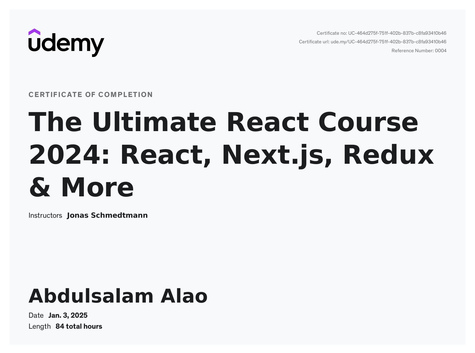 ReactJS, NextJs, Supabase, TailwindCSS, Redux certificate