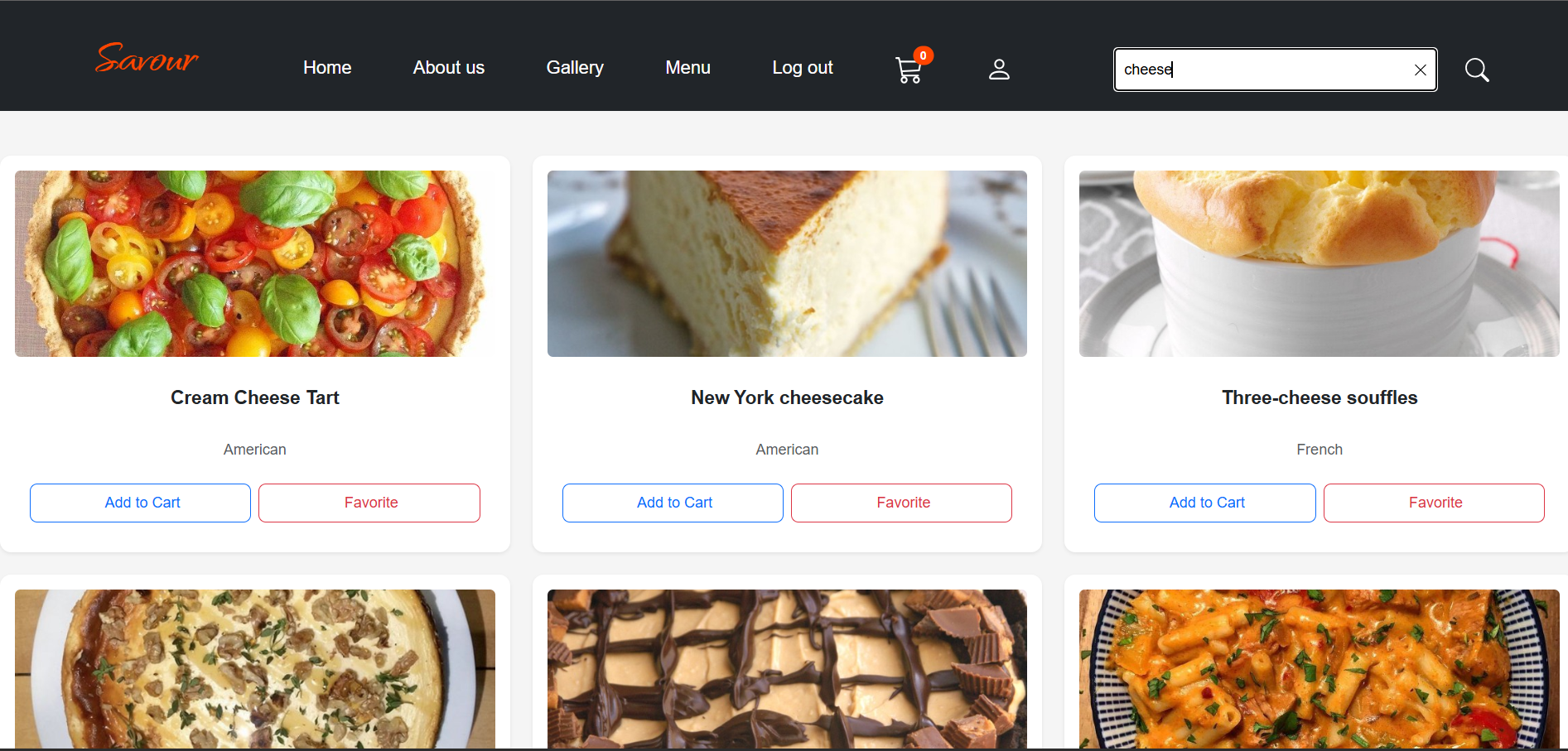 Screenshot if menu searched by user