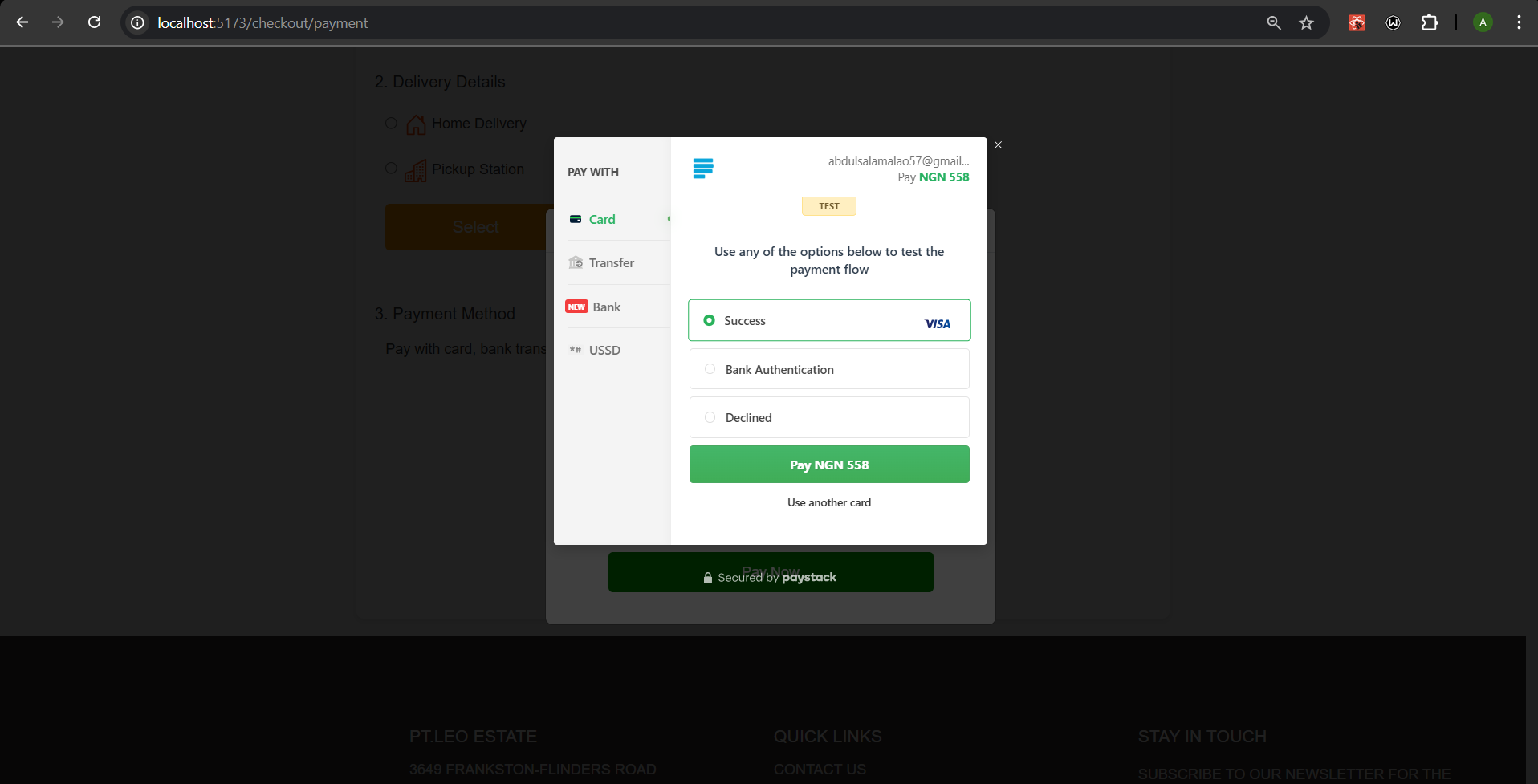 Payment status screenshot