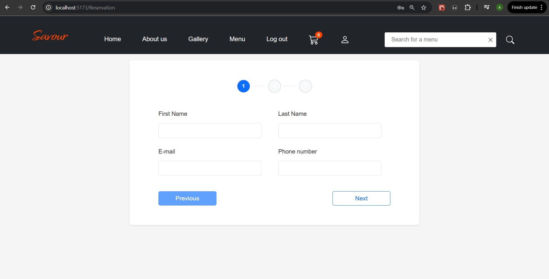 Screenshot of the reservation page