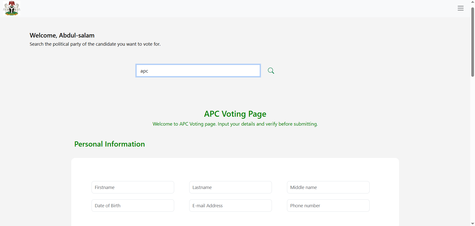Voting system screenshot
