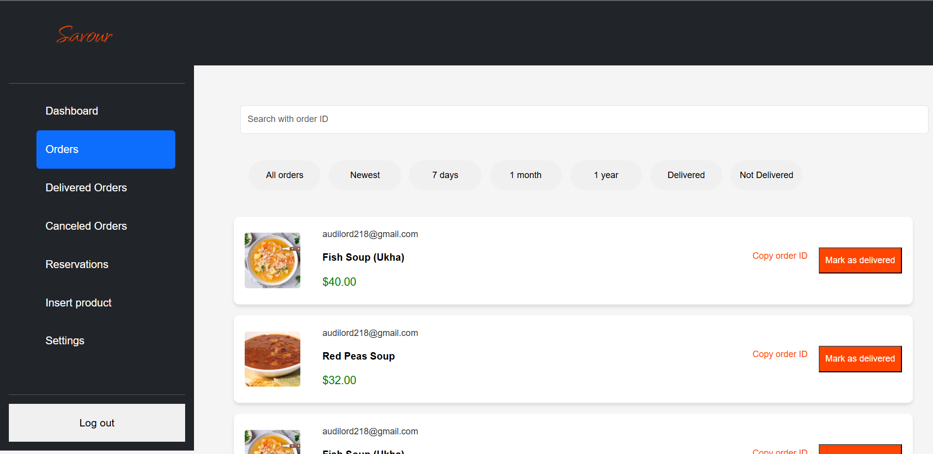 Admin Orders page