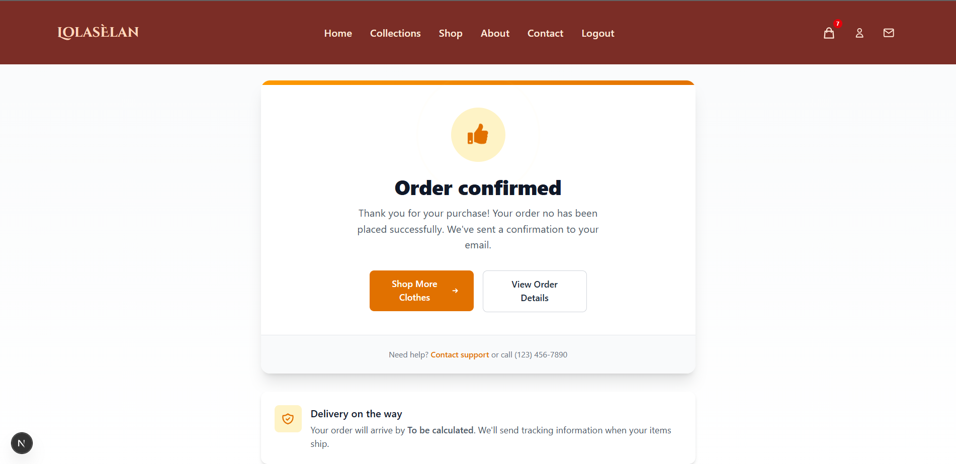 Lolaselan Confirmation page